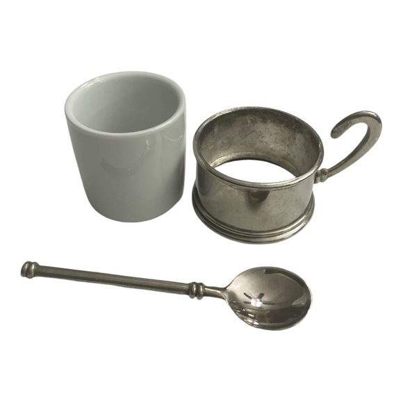 VINTAGE 17 PC. GOLD/SILVER DEMITASSE ESPRESSO SET TRAY, PORCELAIN CUPS & SPOONS - Picture 8 of 15